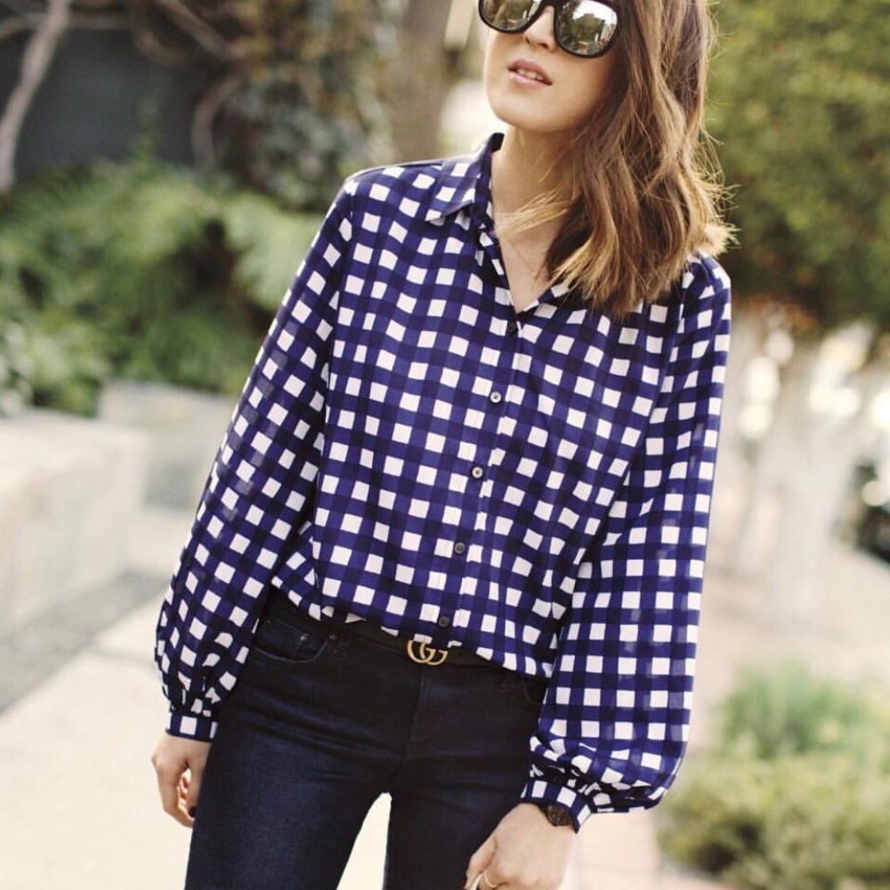 Banana Republic Navy Gingham Blouse - S